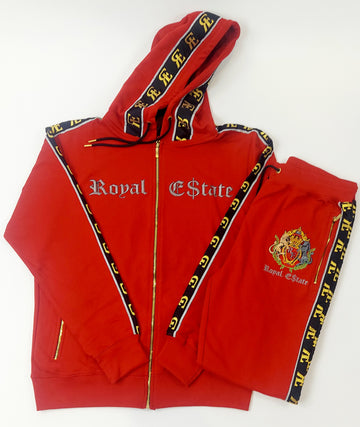 ROYAL ESTATE EMBROIDERED SWEATSUIT RED EUROPEAN FIT 100% COTTON